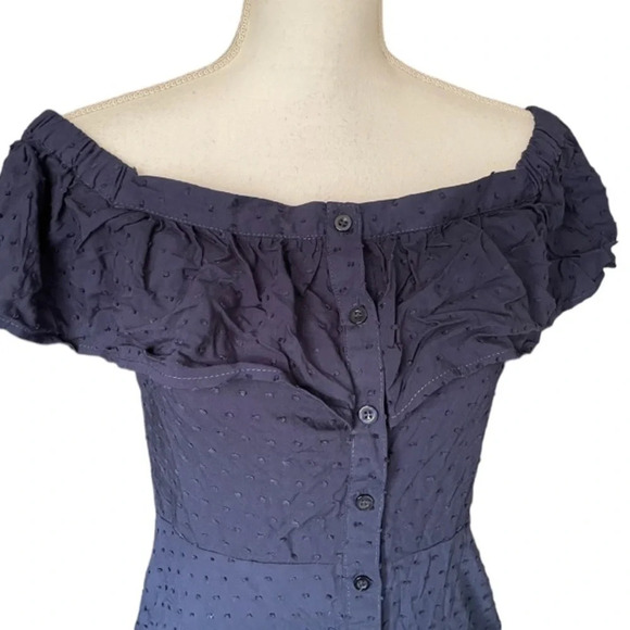 URBAN Outfitters button down ruffle swiss dot boho off the shoulder mini dress - Picture 5 of 13